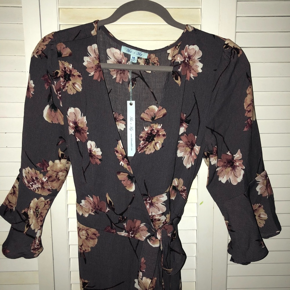 Deep Plum Floral Midi Wrap Dress
